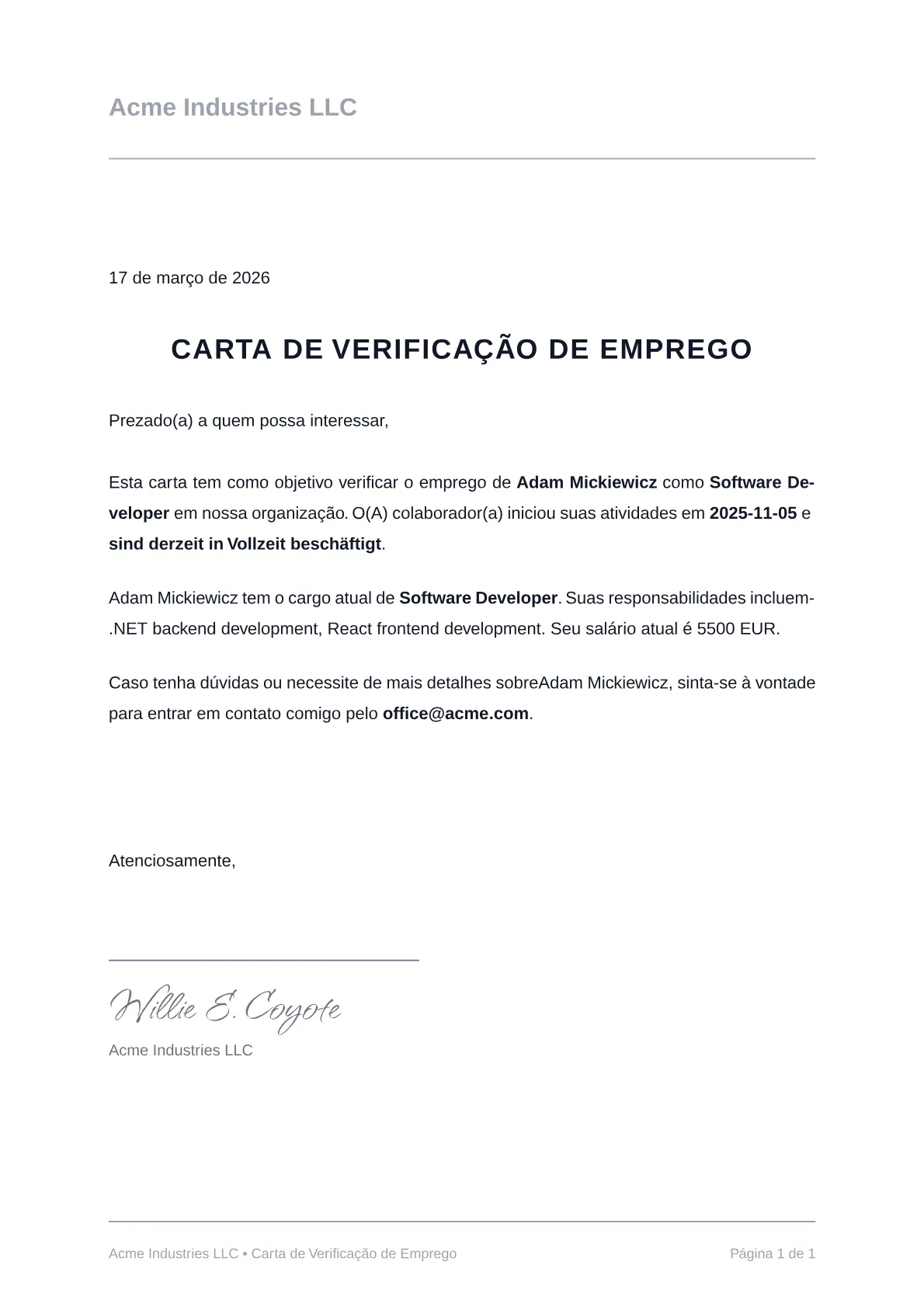 Imagem de exemplo de carta de comprovação de renda