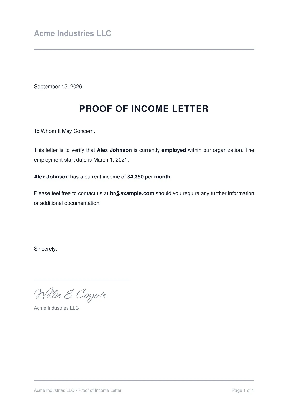 Proof of Income Letter Sample image