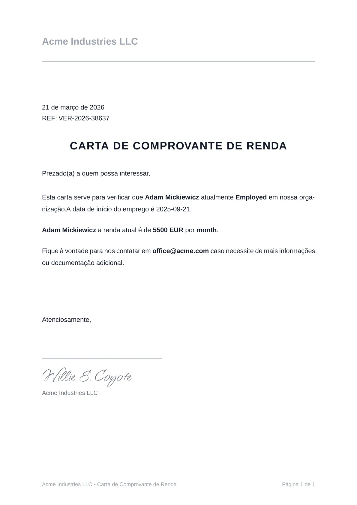 Imagem de exemplo de carta de comprovante de renda