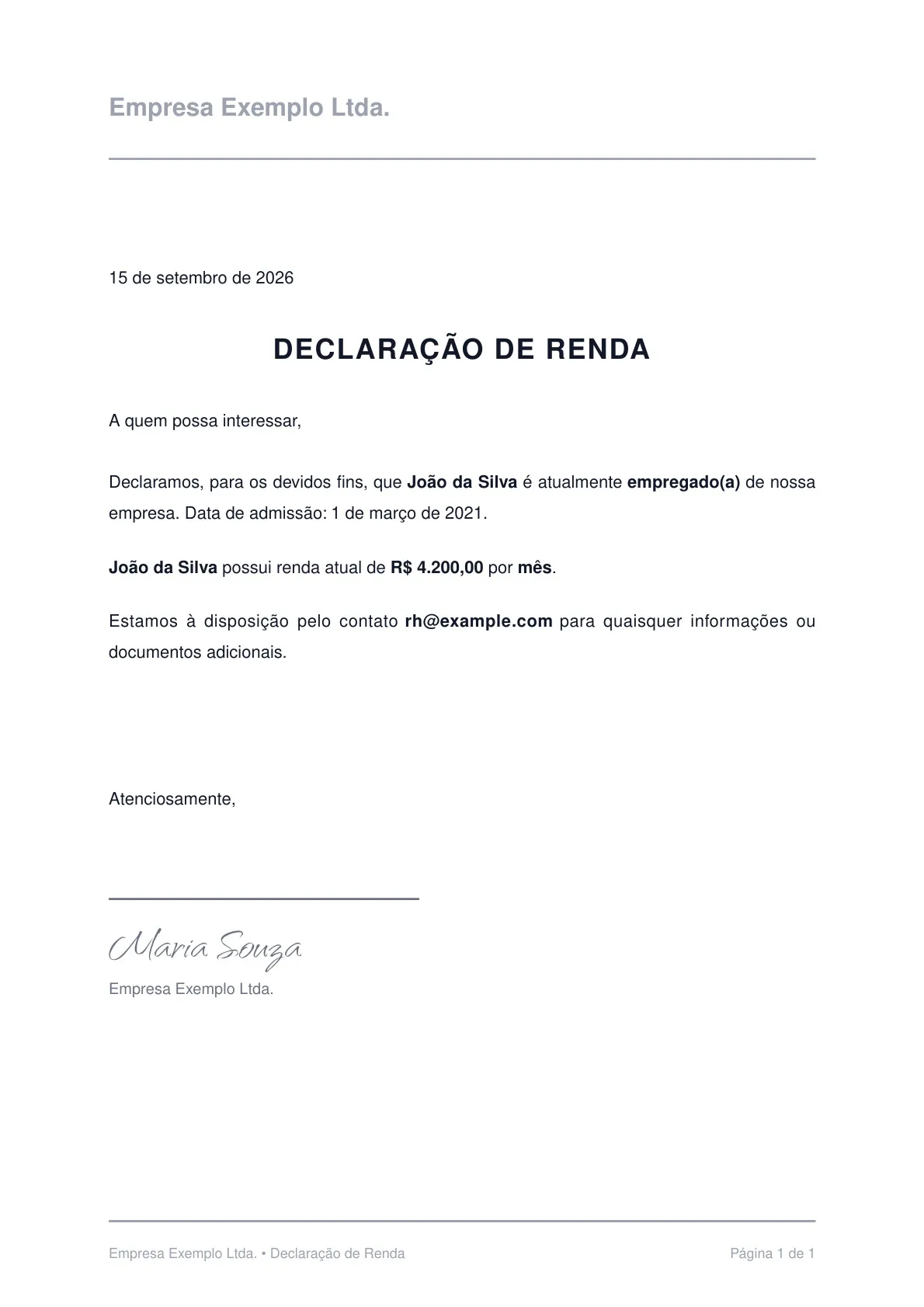 Exemplo de declaração de renda em PDF