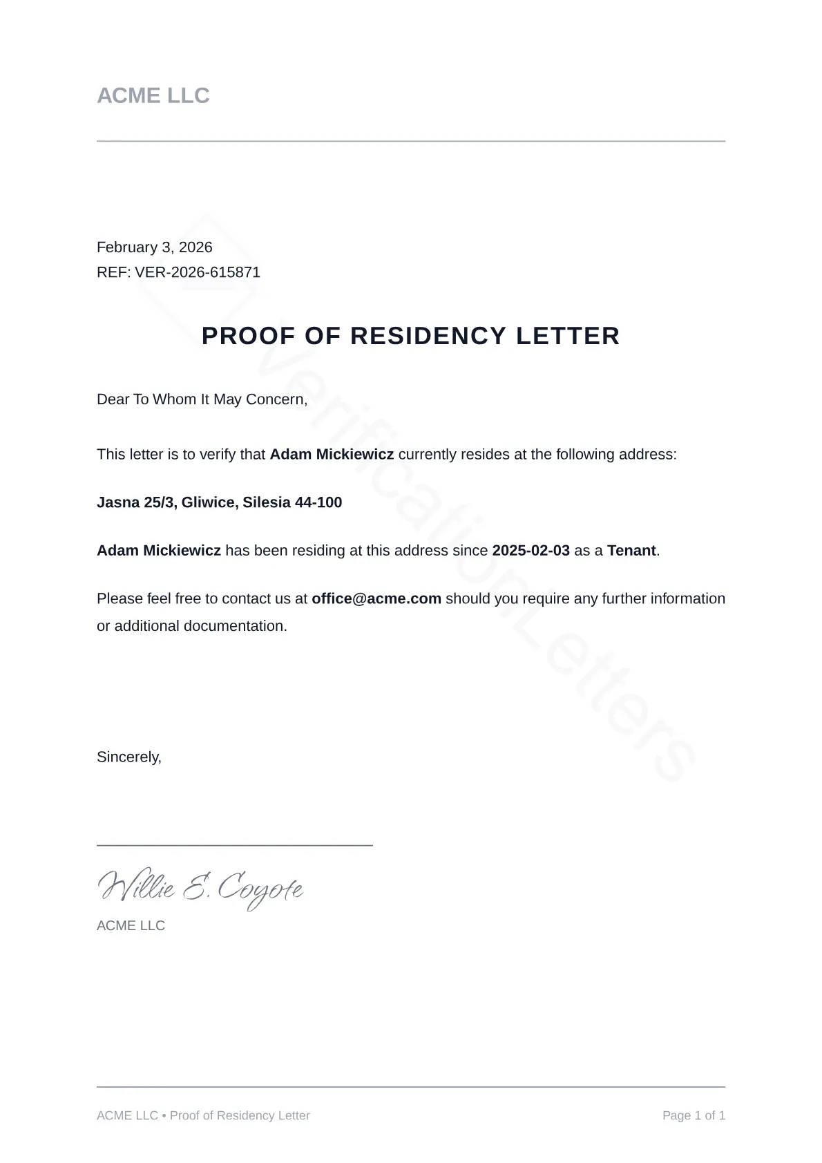 Proof of Residency Letter Sample image