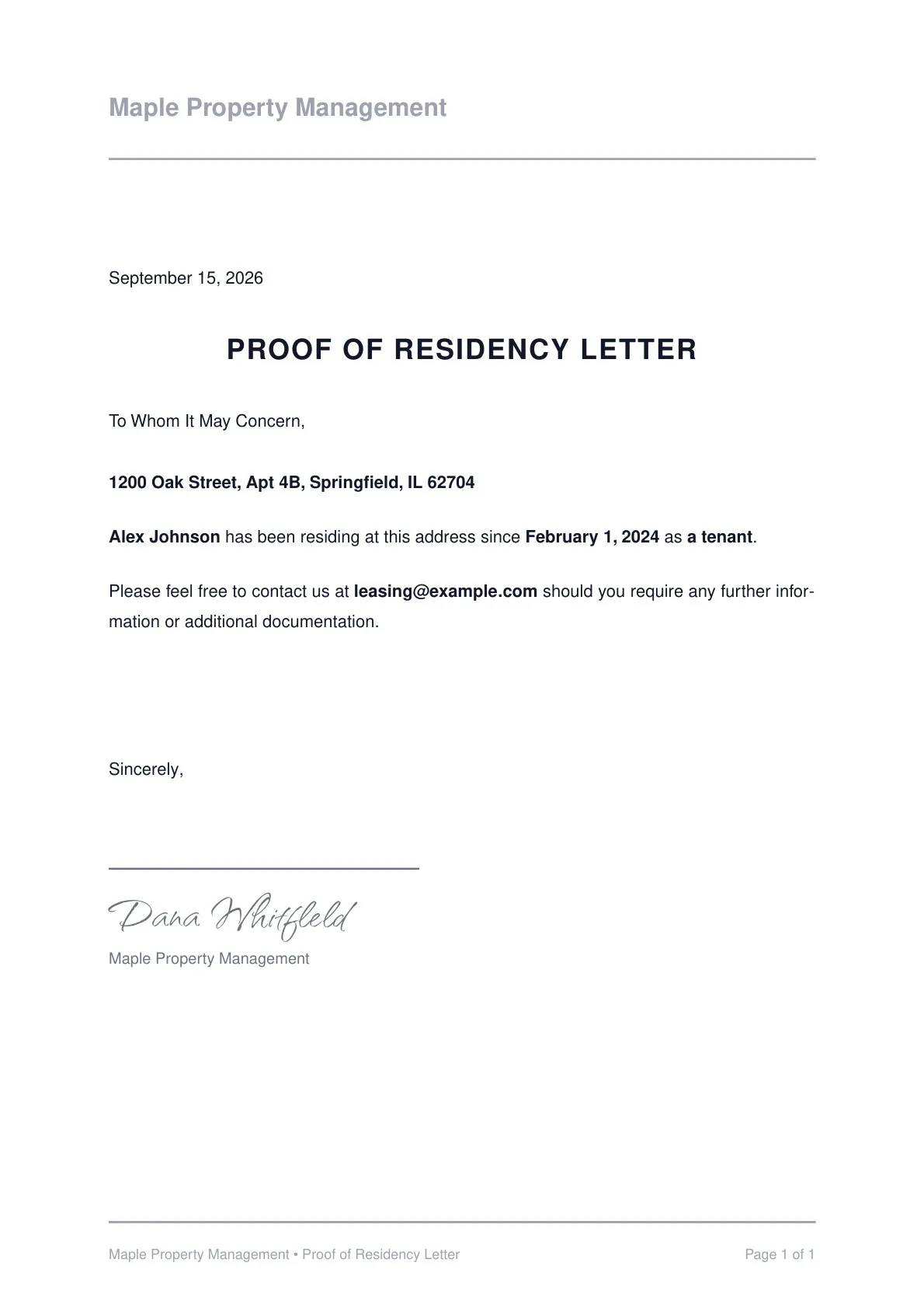 Proof of Residency Letter Sample image
