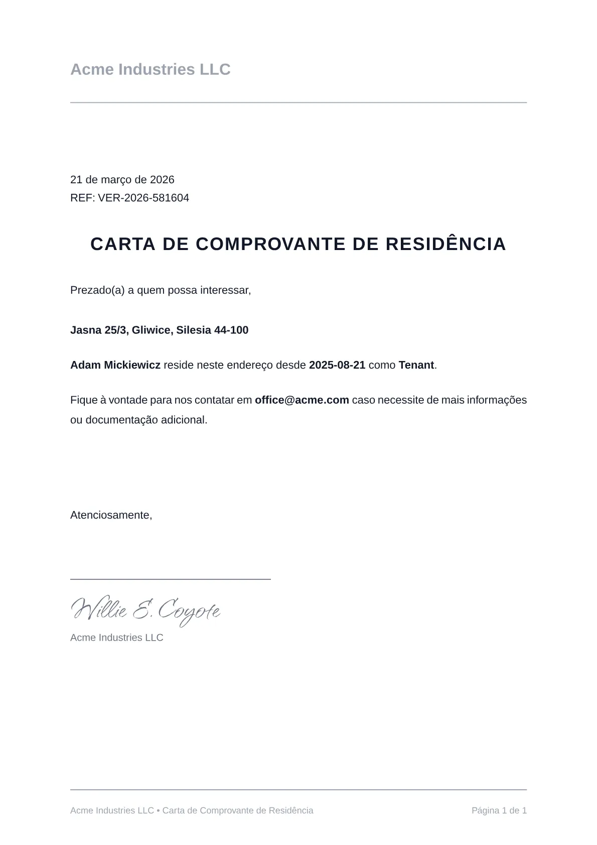 Imagem de modelo de carta de comprovante de residência